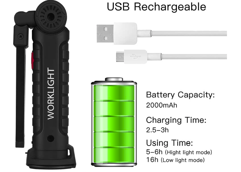 Rechargeable LED folding work light, 5W, Magnetic base - E-trains